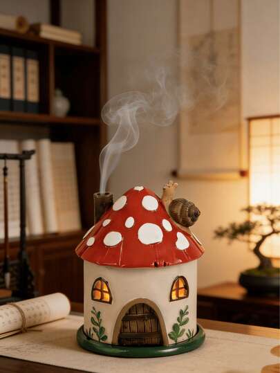 1pc Mushroom House Shaped Incense Burner, Aroma Diffuser. Minimalist Style, High-End Wedding Dining Table Decor, Indoor Fragrance Diffuser, Incense, Suitable For Home Decor, Bedroom, Living Room (Can Be Used As Dining Table Decor), Office, Yoga Studio And Gathering Occasions.