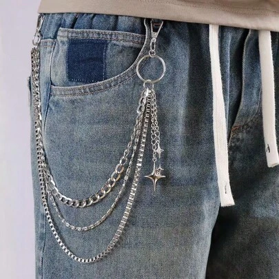 1pc Versatile Pentagram Pendant Chain Hip-Hop Jeans Waist Chain Fashion Ins Style Accessory