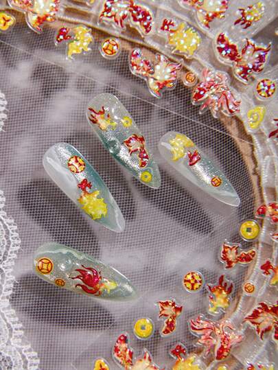 Cartoon Fun Nail Stickers, Relief Nail Stickers, Self-Adhesive Nail Stickers For Women, 5D Relief Effect, Cute And Interesting, Exquisite Theme, Easy DIY Nail Decoration, Holiday Gifts, Party Style Stickers, Water Cup Phone Decoration Stickers