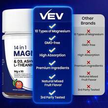 VEV Magnesium Complex Gummies For Mood Resilience – 14-In-1 Sugar-Free Vegan Formula With Ashwagandha, L-Theanine, D3 & Zinc, Supports Cortisol Balance & Focus, 90 Count Mixed Berry - 1 mặt hàng - Xem 7