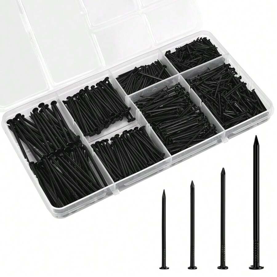 For Hanging Pictures Assortment Kit - 650Pcs Small Nails, Finishing Nails, Hanging Nails, Picture Nails, Wall Nails For Hanging, Pin Nails - 650PcsBlackNails - View 1