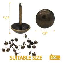 Tacks For Furniture 7/16\ Vintage Furniture Tacks Nails For Upholstery 100pcs Decorative Tack For Furniture DIY Antique Brass Thumb Sofa Nails Furniture Tacks - 古銅色 - 查看 7