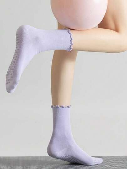 1/3双装女士彩色条纹袜，带防滑硅胶鞋底，男女通用透气针织面料，简约风格，适合运动、瑜伽、普拉提、休闲穿着，节日礼物