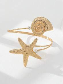 1pc Gold Seashell & Starfish Decor Arm Cuff, Summer Beach Vacation Style Arm Jewelry - Gold - View 2