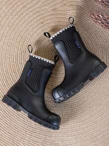 Women's Fashionable Waterproof Rain Boots, Minimalist Versatile Boots - Black - View 4