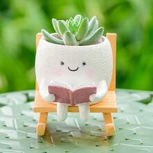 1 Resin Rocking Chair Bookworm Flower Pot - Cute Cartoon Angel Themed Succulent Plant Pot, Indoor/Outdoor Patio, Tabletop Decoration - Unique Gift For Plant Lovers, Patio Decoration, Handmade Gardening Art, Fun Gardening Supplies - Type a + Upgraded Version - View 9