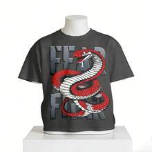 Camiseta de algodón 100% estampado cobra terror manga corta moda urbana - Negro - Ver 5