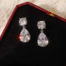 1 Đôi bông tai mặt dây chuyền bạc S925 dành cho nữ, bông tai đá Moissanite hình giọt nước 5*8mm/6*9mm, thích hợp cho đám cưới, lễ đính hôn và đeo hàng ngày. - Một cặp - Xem 4