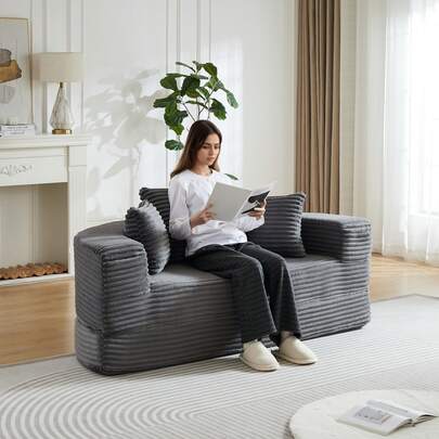 A Versatile Two-In-One Sofa Bed, Ideal For Small Spaces, That Can Be Used As Either A Semicircular Sofa Or A Round Sofa Bed. The Armrests Feature Fabric Pockets.