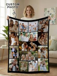 1pc Customized Photo Blanket, Personalized Photo Memory Blanket For Bedding Sofa Indoor Outdoor, Washable Lightweight Breathable, Custom Photo Collage Gift - Style 1 - View 1