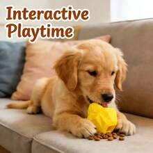 Interactive Dog Chew Toy, Food Dispensing Puzzle Toy For Aggressive Chewers, Durable TPR Rubber Teeth Cleaning Toy For Small To Medium Dogs, Yellow - Yellow - View 5