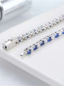 ORSA JEWELS 1 chiếc vòng tay bạc 925 đính đá Topaz xanh dương, đá Cubic Zirconia loại 4A, trang sức đeo tay nữ, quà tặng sinh nhật/kỷ niệm. - Bạc - Xem 4
