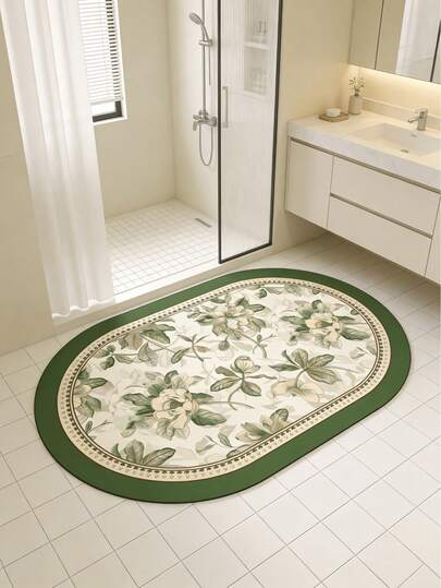 1 pezzo Tappetino da bagno in gel di silice con motivo floreale vintage, tappetino da ingresso interno, tappetino da bagno, tappetino da cucina, assorbente e ad asciugatura rapida, decorazione per la stanza, antiscivolo e durevole, rifilabile, facile da pulire, lavabile, decorazione per la casa, decorazione per il pavimento, protezione per il pavimento