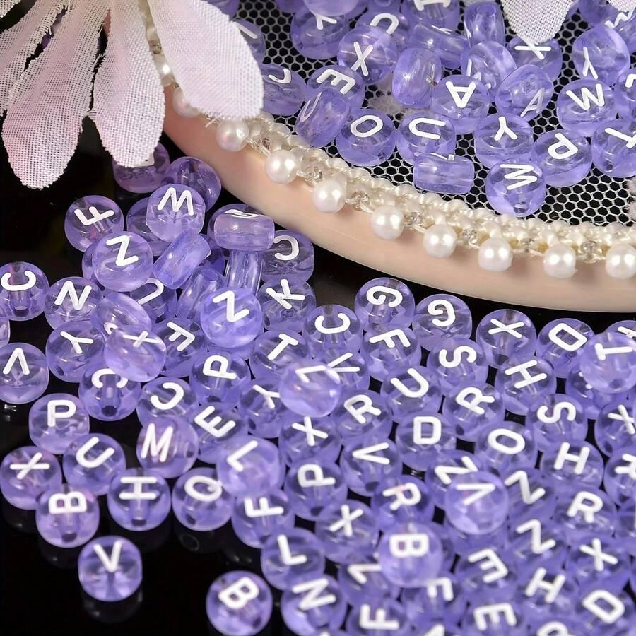 100/300/500/Pcs 4x7mm Round Acrylic Light Purple Letter Beads A-Z Mixed Loose Beads For DIY Bracelet Necklace Keychain - Purple - View 1
