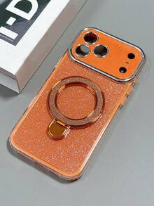 Luxury Glitter Large Window Camera Protection Bracket Soft Phone Case Compatible With IPhone 17 Pro Max 17 Pro 17 16 Pro Max 16 Pro 16 15 Pro Max 15 Pro 15 14 Pro Max 14 Pro 14 13 Pro Max 13 Pro 13 12 Pro Max 12 Pro 12 Stylihs Woman Girl Blingbling Shockproof Bumper Back Cover - Orange - View 3