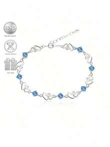 Minimalist Fashion 925 Silver Zirconia Heart-Shaped Geometric Bracelet, Suitable For Women To Wear On Vacation, Parties And Music Festivals - Silver - View 7