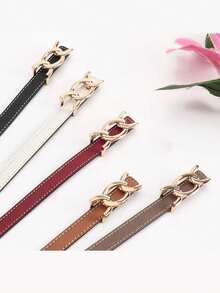 女士双面PU皮革腰带，可翻转的细腰带 - 彩色 - 查看 3