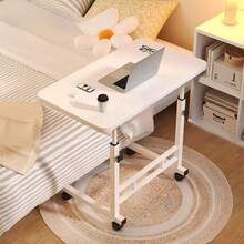 Adjustable Height Standing Desk With Wheels, Mobile Laptop Table, Sturdy Metal Frame, Spacious Home Office Desk, Suitable For Use With Sofa - White Wood Top, Painted Surface - Multicolor - View 3