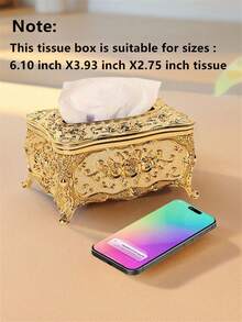1pc European Style Luxury Tissue Box, Can Be Used As Tabletop Napkin Holder Decor Or Desktop Ornament - Gold - View 12