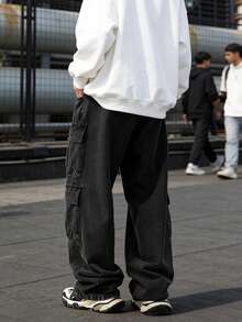 Mens Baggy Jeans Y2k Hip Hop Demin Cargo Pants Grunge Jeans Loose Fit Cargo Jeans Streetwear - màu đen - Xem 7