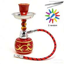 Portable Hookah Kit, Mini Hookah, 17.5 Cm/6.9 Inches Tall (Includes A Nice Glass Bottle, Pipe, Charcoal Tray, And Hookah Tongs), Single Pipe Hookah, No Power Required, Includes 2 Random Hookah Mouthpieces - Small - View 4