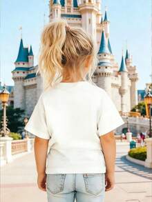 Disney Collaboration Collection: Adorable Girls' Apparel Featuring Lilo And Stitch In A Hawaiian ALOHA-Themed Print.  Top.   T-Shirt. Stretchy And Breathable Design Suitable For Both Boys And Girls. The Perfect Birthday Gift Choice. - trắng - Xem 2