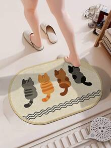 1 pieza Alfombra de baño con diseño de gato de dibujos animados, alfombra de lino, fácil de cuidar, para entrada del baño, alfombra de baño para inodoro, esencial para dormitorio, decoración de baño, decoración interior, decoración del hogar, primavera/verano, decoración navideña - multicolor - Ver 12
