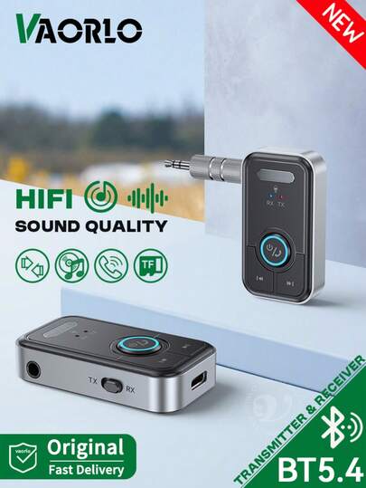 KZ 升级版蓝牙5.4车载AUX音频适配器，HiFi立体声音乐无线接收器/发射器，带3.5mm麦克风免提车载套件