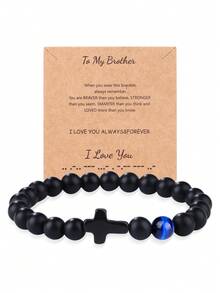 新款哑光串珠手链,配虎眼石和小十字架吊坠,黑曜石手链 - 手鍊 - 查看 23