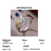 1枚时尚休闲简约奢华高端雄鹰设计镶嵌水滴形合成蓝宝石戒指，适合女性、情侣、日常佩戴、派对、生日礼物、珠宝节庆礼物 - 銀色 - 查看 9