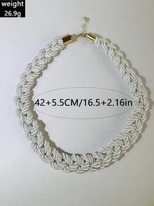 imoli 1件时尚夸张夏季手工麻绳涤纶加厚项链，适合女性日常佩戴、节日聚会、度假珠宝礼品 - 32361-nek-white-EP - 查看 4