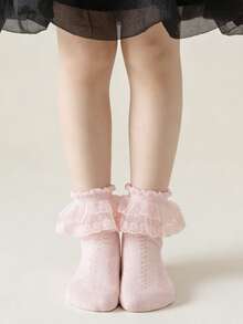 3 Pairs Children's Solid Color Lace Ruffle Princess Fashion Versatile Party Socks - Multicolor - View 7