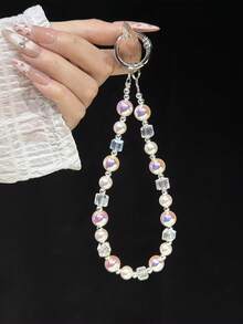 1件新款精致奢华韩式紫色贝壳水晶串珠优雅甜美高品质设计手机挂绳、相机挂绳、钥匙链 - 彩色 - 查看 8