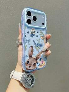 Forest Bloom! Lightweight, Skin-Friendly Rabbit Shell TPU Phone Case With Blue Gradient Frame, Compatible With IPhone 16, 15, 14, 13, 12 Pro Max, 11, Cute Korean Style Shock-Proof Phone Case With Full Camera Protection. Daily Softness! Slim, Non-Bulky Rabbit Phone Case, Compatible With IPhone 17/17 Pro/17 Pro Max/17 Air, Ideal As Holiday Gift, Compatible With IPhone 17 Pro Max - Blue - View 6