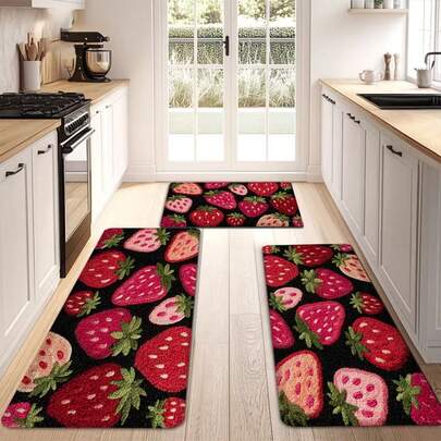 1 件装可爱草莓图案长方形浴室地垫，防滑设计 | 采用柔软舒适的仿羊绒涤纶面料制成，适用于浴室、客厅、卧室、餐桌和玄关装饰。理想的礼物之选。