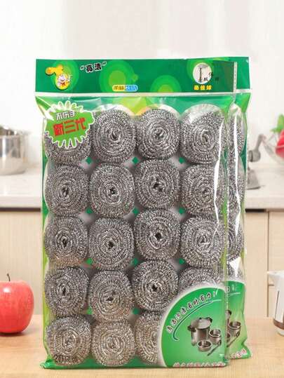 Stainless Steel Brush Cleaner Balls, Multi-Purpose Kitchen Cleaning Scrubber. Essential Cleaning Tool For Home, Outdoor, & BBQ. 2-In-1 Sponge & Cleaning Ball,Kitchen,Bathroom,Home,Household Supplies