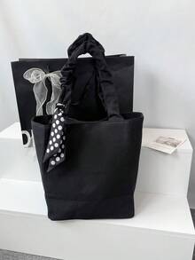 Large Capacity Crinkle Canvas Tote Bag For Women - Black - View 5