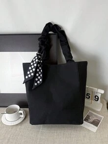 Large Capacity Crinkle Canvas Tote Bag For Women - Black - View 7