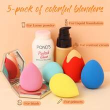 Practical BEAKEY Makeup Sponge Set 5 Pack Micro Porous Low Absorption Soft Latex Free Foundation Beauty Sponges & Blenders For Powder Cream - 5pcs Multi-colored Sponges - View 7