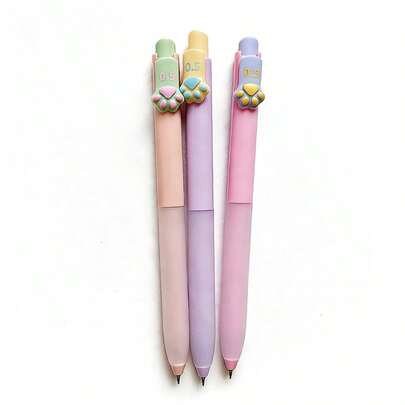 1 Set Of 2 Pcs, Bagged, Cat Paw Neutral Pens, Creative Push-Button Neutral Pens, 0.5mm High-Quality Cat Paw Design Neutral Pens, Black Ink, Soft Rubber Grip, Cat Paw Pocket Clip, Fun Writing Pens, Suitable For Girls, Friends, Color Random