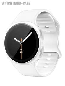 手錶錶帶 + 手錶錶殼套組，相容於 Galaxy Watch 8 40mm 與 44mm。柔軟舒適休閒運動矽膠錶帶，防震防刮硬 PC 錶殼與鋼化玻璃螢幕保護膜二合一錶殼。易於佩戴，觸控靈敏。適合男女款智慧手錶錶帶與錶殼。 - 白色 - 查看 3