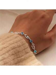 Minimalist Fashion 925 Silver Zirconia Heart-Shaped Geometric Bracelet, Suitable For Women To Wear On Vacation, Parties And Music Festivals - Silver - View 10