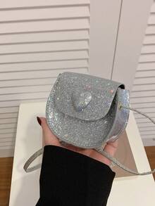 1pc Girls' PU Mini Crossbody Bag, Fashion Sequin Heart-Shaped Saddle Bag, Versatile Compact Lipstick Case, Chic Spring Outing Coin Purse, Magnetic Closure, Suitable For Outings, Dining, Spring Hiking, Great Gift Choice - A - View 14