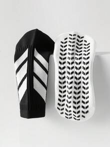 1双/4双/6双装 男士防滑点状透气条纹中筒袜，适合足球、训练 - 黑與白 - 查看 7