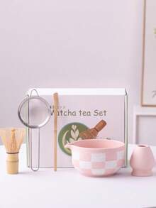 Juego de té matcha de 5 piezas con patrón de tablero de ajedrez, incluye tazón de matcha, soporte para batidor de matcha, cuchara de matcha, batidor de matcha, juego de herramientas de preparación de matcha, caja de regalo con estilo japonés, ideal para amantes del matcha, madres, novias, Acción de Gracias, Navidad - Multicolor - Ver 3