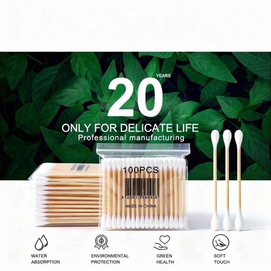 1pcS 100 Cotton Swabs, Bamboo Cotton Swabs, Cotton Swab Sticks, Ear Picks, Cosmetic Cotton Swabs, Double-Ended Cotton Swabs, Thin Spool Cotton Swabs, Spiral-Tipped Cotton Swabs, Cosmetic Cotton Swabs, Pointed Cotton Swabs, Spiral-Tipped Cotton Swabs, Makeup Remover Cotton Swabs, Acne Spotting Swabs. Double-Ended Soft Cotton Swabs, Suitable For Delicate Skin, Made Of 100% Pure Cotton, No Plastic, Suitable For Beauty And Daily Life. - A - 查看 1