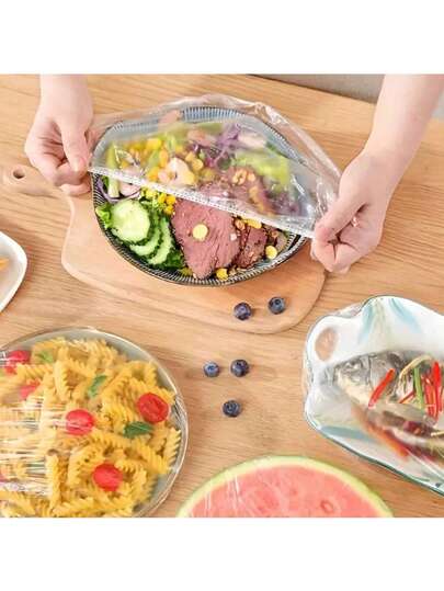 500/200/100/50 piezas Película elástica para envolver alimentos - Cubiertas transparentes y extensibles para platos, desechables y reutilizables, envoltura de alimentos de cocina inodora, a prueba de polvo, adecuada para el hogar, puede cubrir tazones y platos, bolsas transparentes desechables para envolver alimentos, bolsas de plástico transparente para la cocina