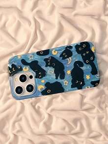 1个可爱黑猫羽毛手机壳，适用于 17 Pro Max 16 Pro 16 15 14 13 12 11 Pro Max，可爱星星月亮猫咪图案手机壳 - 彩色 - 查看 3