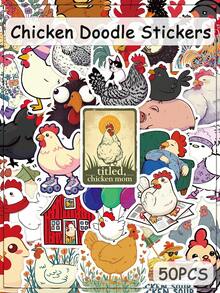 50pcs Cartoon Chicken Doodle Stickers Cartoon Animal Stickers Skateboard Phone Case Luggage Stickers - A - View 1