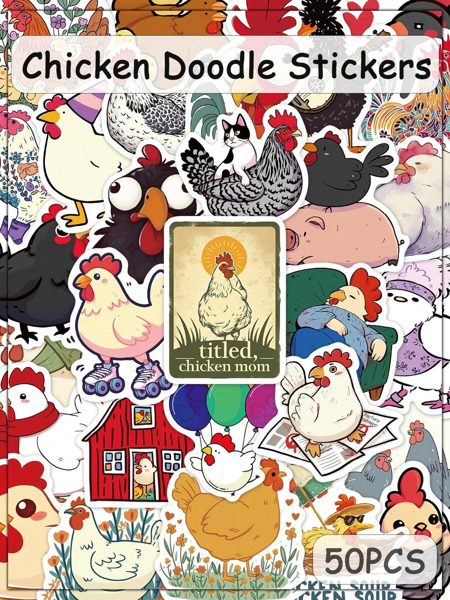 50pcs Cartoon Chicken Doodle Stickers Cartoon Animal Stickers Skateboard Phone Case Luggage Stickers - A - View 1